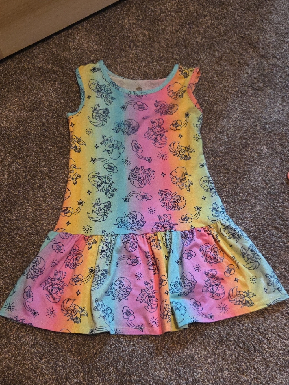 Girls Rainbow Pastel Character Print Sleeveless Dress